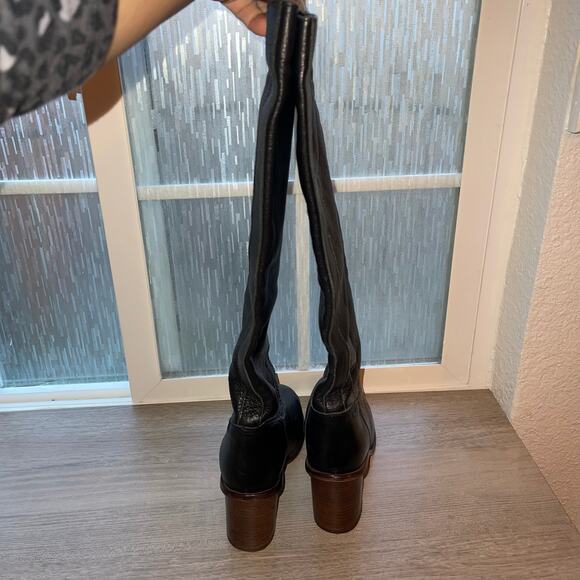 Seychelles Obsidian Black Round Toe Leather Knee High Boots Block Heel Women - Picture 4 of 15